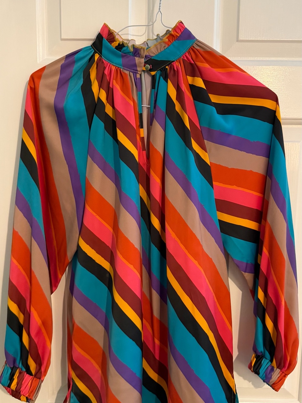 CROSBY by Mollie Burch Multicolor Diagonal Stripe High-Neck Blouse